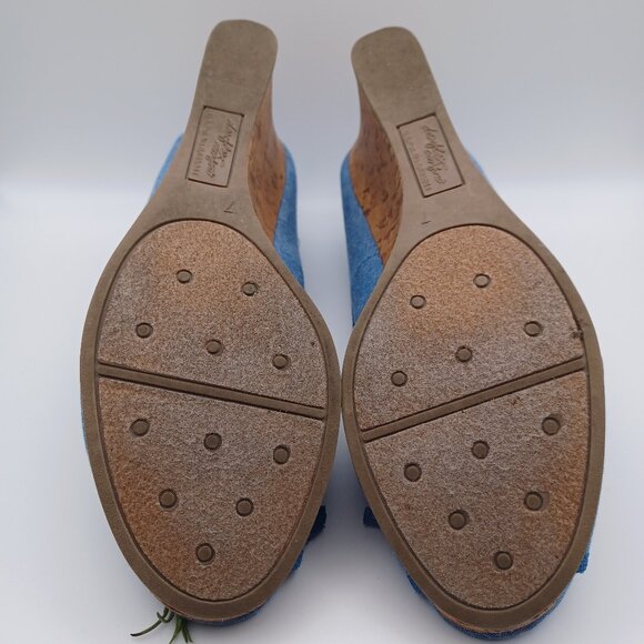 Dexflex Comfort Denim and Cork Wedge Heel Peep Toe Shoes - Picture 8 of 10
